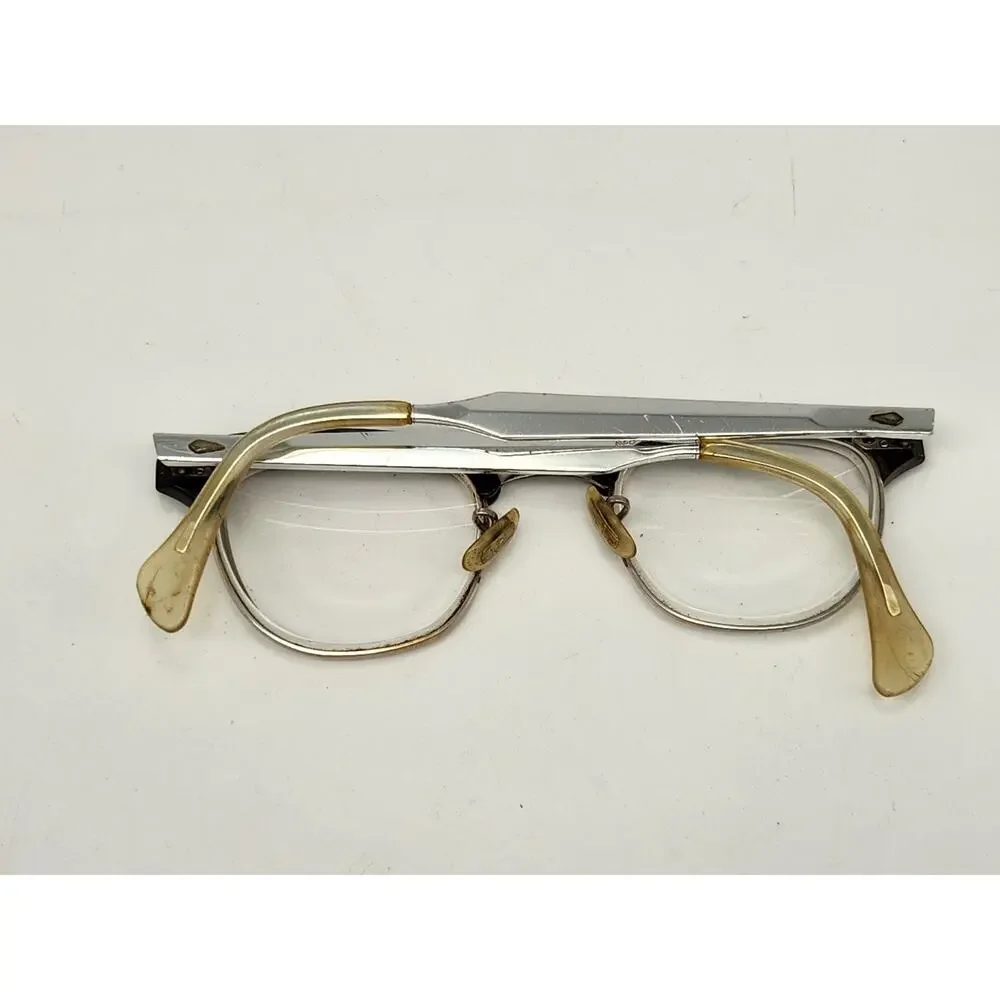American Optical AO Mens Silver Browline Eyeglass Frame 1/10 12KGF 5 3/4 Vintage
